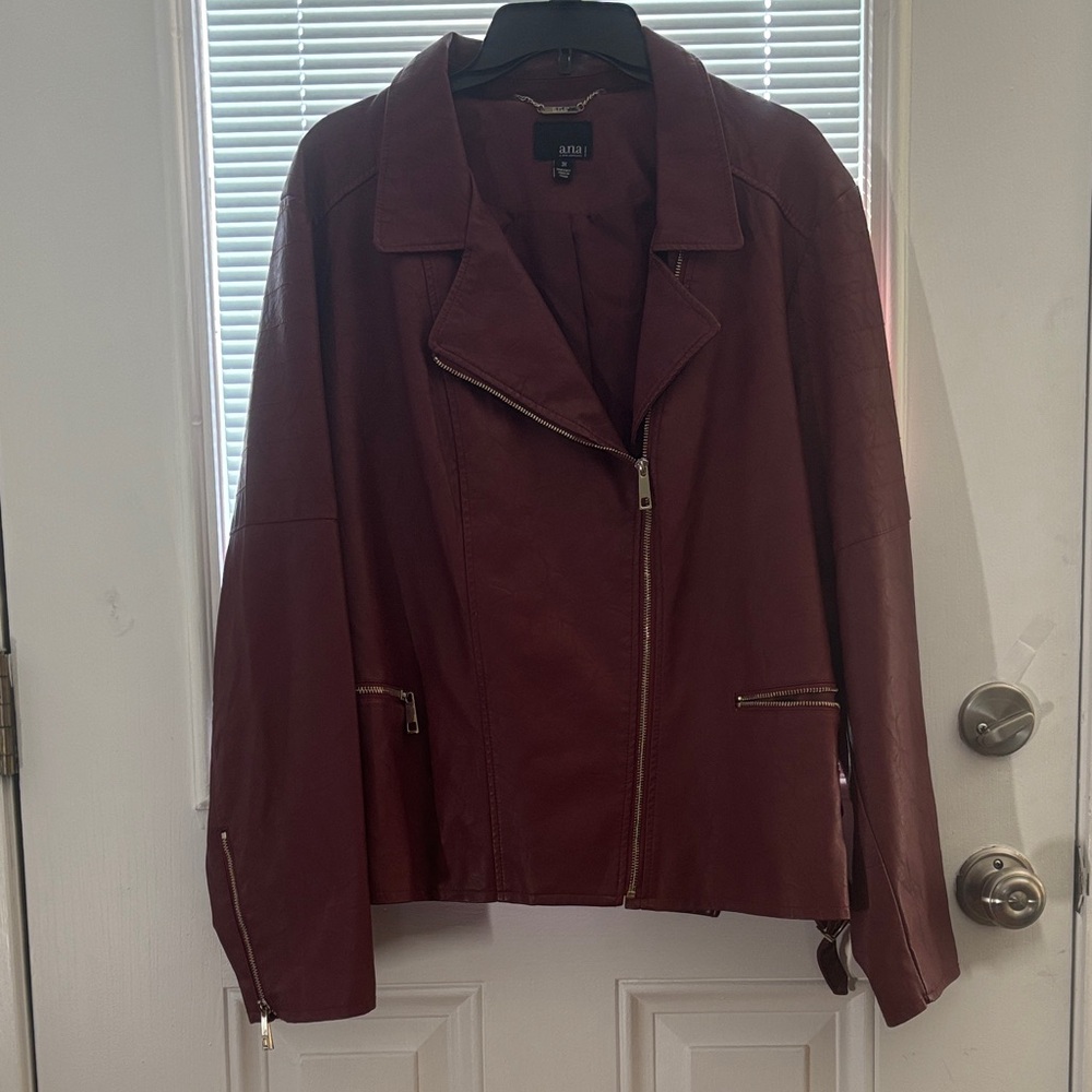 a.n.a Red Leather Jacket Classic Style